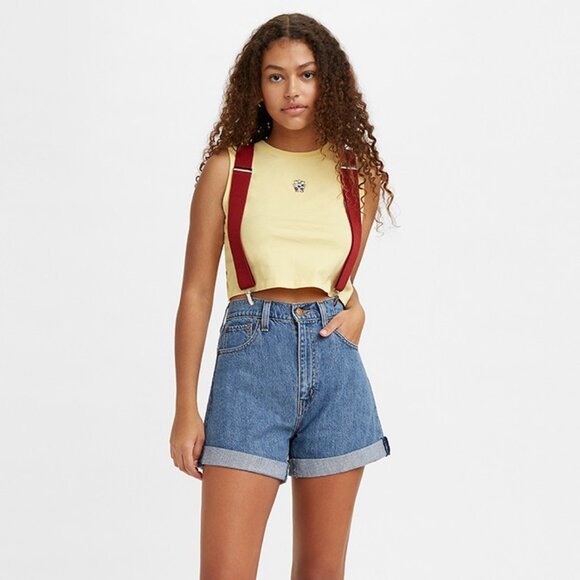 Levi's x Pokemon Misty's Cerulean Denim Shorts in Midwash Blue NO SUSPENDERS - Picture 2 of 10